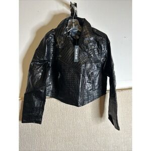 NEW ModCloth Crocodile Rock 1980's Punk Faux Leather Moto Jacket Sz Large